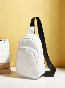 全新钻石绗缝女士胸包单肩斜挎包 - 白色 - 查看 1