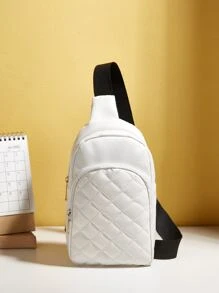 全新钻石绗缝女士胸包单肩斜挎包 - 白色 - 查看 4