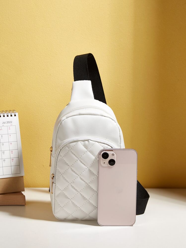 全新钻石绗缝女士胸包单肩斜挎包 - 白色 - 查看 5