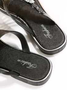 女士們派對平底涼鞋帶水鑽細節和腳趾環 - 黑色 - 查看 3