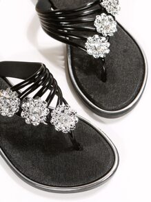 女士們派對平底涼鞋帶水鑽細節和腳趾環 - 黑色 - 查看 6