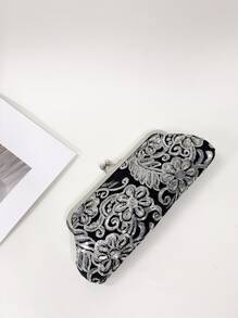 Sequin Decor Floral Embroidered Kiss Lock Evening Bag - Multicolor - View 2