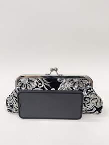 Sequin Decor Floral Embroidered Kiss Lock Evening Bag - Multicolor - View 3