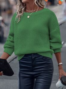 SHEIN Clasi Chain Detail Wrap Back Drop Shoulder Jumper - Green - View 3