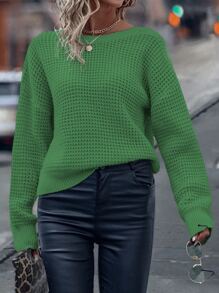 SHEIN Clasi Chain Detail Wrap Back Drop Shoulder Jumper - Green - View 4