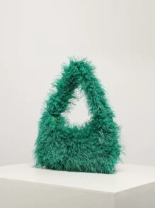 毛茸茸、柔软、毛绒绒的极简主义蓬松流浪包，适合女孩、女士、大学生、新人及白领人士，适合工作、办公室、通勤、秋冬季、温暖冬季、户外、派对、舞会、婚礼，新款女士皮草包 - 綠色 - 查看 2
