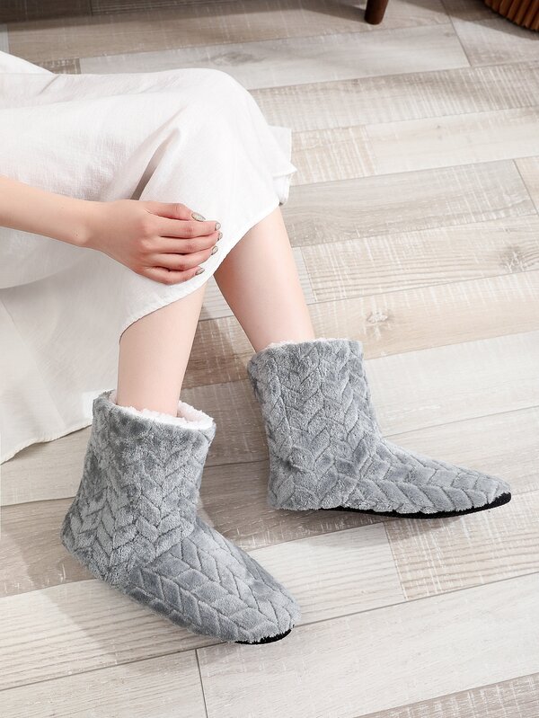 Minimalist Fluffy Slipper Boots SHEIN