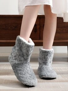 女士時尚家居拖鞋,極簡柔軟和毛茸茸拖鞋靴 - 灰色 - 查看 3