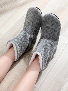 女士時尚家居拖鞋,極簡柔軟和毛茸茸拖鞋靴 - 灰色 - 查看 6