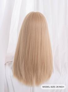 1pc Bloned Center Part Long Straight Synthetic Wig Hairpiece, 26 Inches, Heat Resistant Fiber, Suitable For Daily Use With Natural Look. - Gold - View 5
