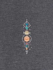 SHEIN LUNE Áo thun nữ Thiên hà Giải trí - Màu xám đen - Xem 4