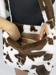 Cow Print Fluffy Shoulder Bag - Multicolor - View 5