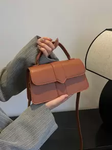 輕便商務休閒簡約翻蓋方形包適合青少年女孩女大學生、菜鳥和白領完美適合辦公室、大學、工作、商務、通勤、戶外、旅行、郊遊 - 棕色 - 查看 2