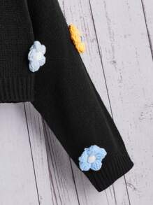 SHEIN Girls 1pc Floral Appliques Drop Shoulder Cardigan