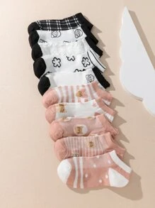 10pairs Girls Heart & Striped Pattern Vớ mắt cá chân - Nhiều màu - Xem 2