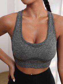 High Support Seamless Racer Back Sports Bra - Dark Grey - View 1