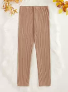 SHEIN Essnce 大碼條紋針織緊身打底褲 - 杏色 - 查看 2