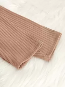 SHEIN Essnce 大碼條紋針織緊身打底褲 - 杏色 - 查看 5