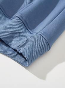 Manfinity Men Rabbit & Slogan Graphic Kangaroo Pocket Drawstring Thermal Hoodie - Dusty Blue - View 4