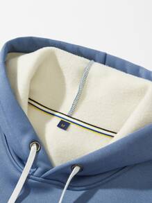 Manfinity Men Rabbit & Slogan Graphic Kangaroo Pocket Drawstring Thermal Hoodie - Dusty Blue - View 6