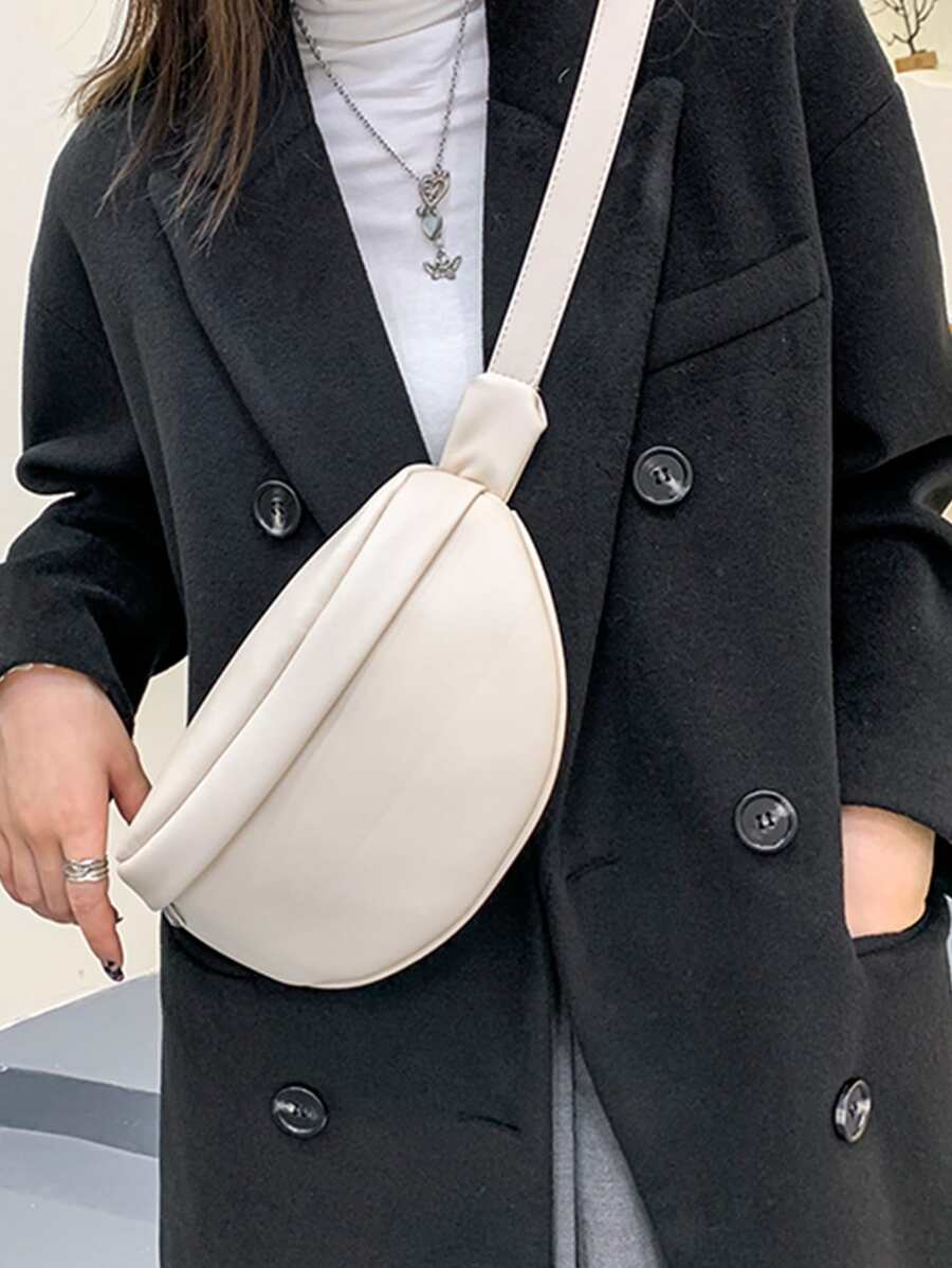 时尚休闲 PU 皮革腰包 多功能胸包 斜挎包 女士 - 米色 - 查看 1