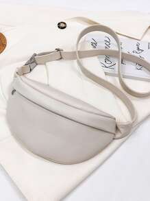 时尚休闲 PU 皮革腰包 多功能胸包 斜挎包 女士 - 米色 - 查看 4