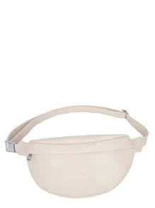 时尚休闲 PU 皮革腰包 多功能胸包 斜挎包 女士 - 米色 - 查看 3