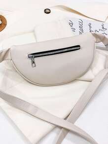 时尚休闲 PU 皮革腰包 多功能胸包 斜挎包 女士 - 米色 - 查看 5