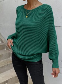 EMERY ROSE Solid Batwing Sleeve Jumper - Dark Green - View 4