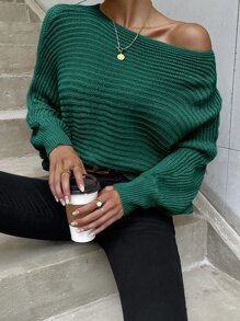 EMERY ROSE Solid Batwing Sleeve Jumper - Dark Green - View 5