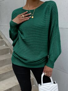 EMERY ROSE Solid Batwing Sleeve Jumper - Dark Green - View 6