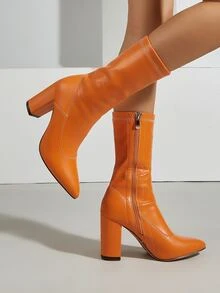 Neon Orange Zip Side Classic Boots - Orange - View 4