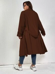 SHEIN LUNE Plus Double Breasted Trench Coat - Coffee Brown - View 3