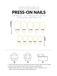 24Pcs Long Almond Swallow Pattern Fake Nail & 1Pc Nail File & 1Sheet Tape Press On Nails Nail Supplies Nails