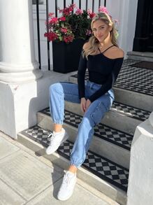 EMERY ROSE Solid Cargo Jeans