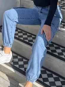 EMERY ROSE Solid Cargo Jeans