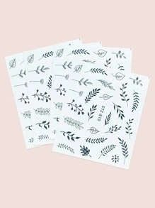 4pcs/Set Leaf Pattern Nail Art Decal Stickers Without Adhesive DIY Nail Charms Nail Gems Nail Supplies - Black - View 4