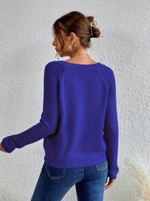 SHEIN Essnce Raglan Sleeve Pointelle Knit Jumper - Royal Blue - View 2