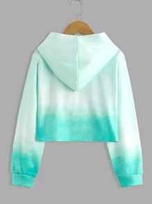 SHEIN 少女渐变字母图案袋鼠口袋卫衣 - 綠色 - 查看 2