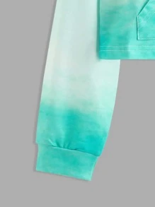 SHEIN 少女渐变字母图案袋鼠口袋卫衣 - 綠色 - 查看 3