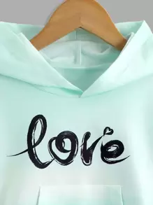 SHEIN 少女渐变字母图案袋鼠口袋卫衣 - 綠色 - 查看 5