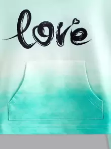 SHEIN 少女渐变字母图案袋鼠口袋卫衣 - 綠色 - 查看 6