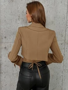 SHEIN SXY Áo khoác  âu phục nữ Buộc lại Trọn gói màu trơn Thanh lịch - màu nâu - Xem 2