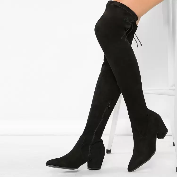 Pointy Toe Chunky Low Heel Thigh High Boots SHEIN USA