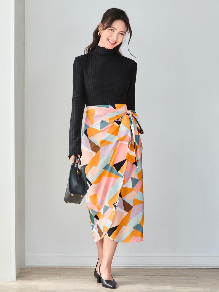 Seusyu 幾何印花側打結裹身裙 - 彩色 - 查看 1
