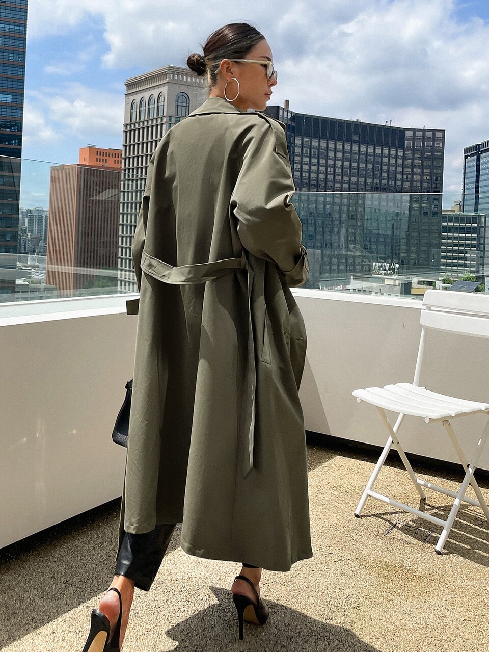 Raglan Sleeve Epaulettes Design Belted Trench Coat,Fall Clothes Women Jacket