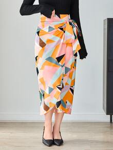 Seusyu 幾何印花側打結裹身裙 - 彩色 - 查看 4