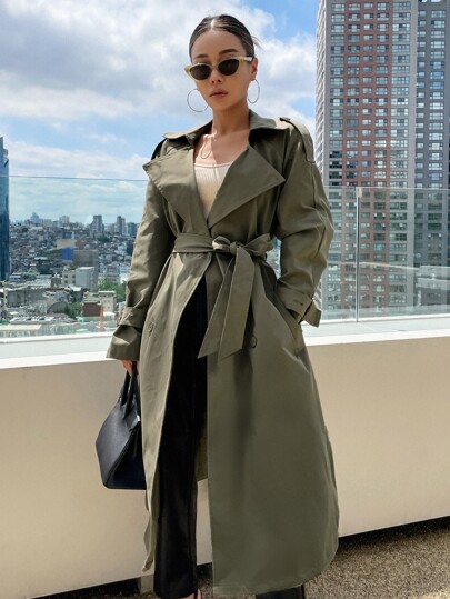 DAZY Trenchcoat mit Raglanärmeln, Epauletten-Design und Gürtel, Herbstbekleidung Damenjacke