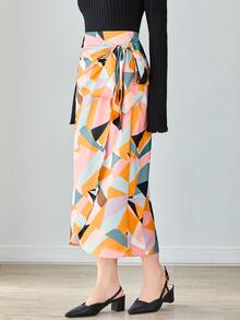 Seusyu 幾何印花側打結裹身裙 - 彩色 - 查看 5