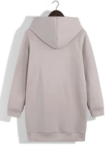 SHEIN EZwear Solid Kangaroo Pocket Drawstring Thermal Lined Long Hoodie - Khaki - View 2